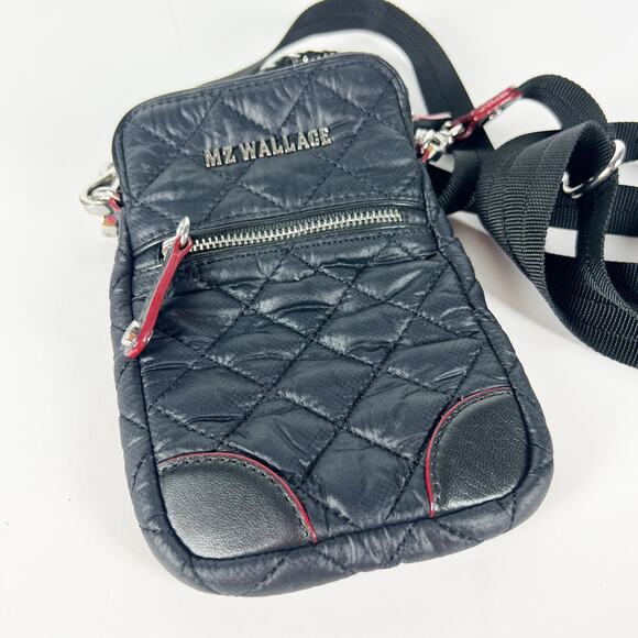 MZ Wallace Micro Crosby Crossbody Shoulder Quilted Nylon Solid Black Bag Purse - Picture 3 of 7